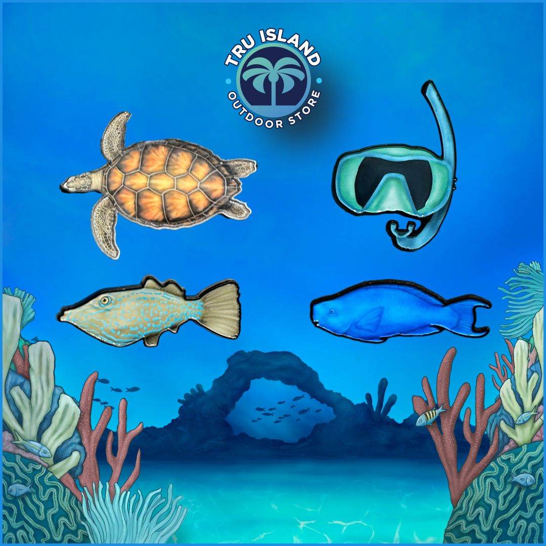 Tru Island enamel pins and magnets